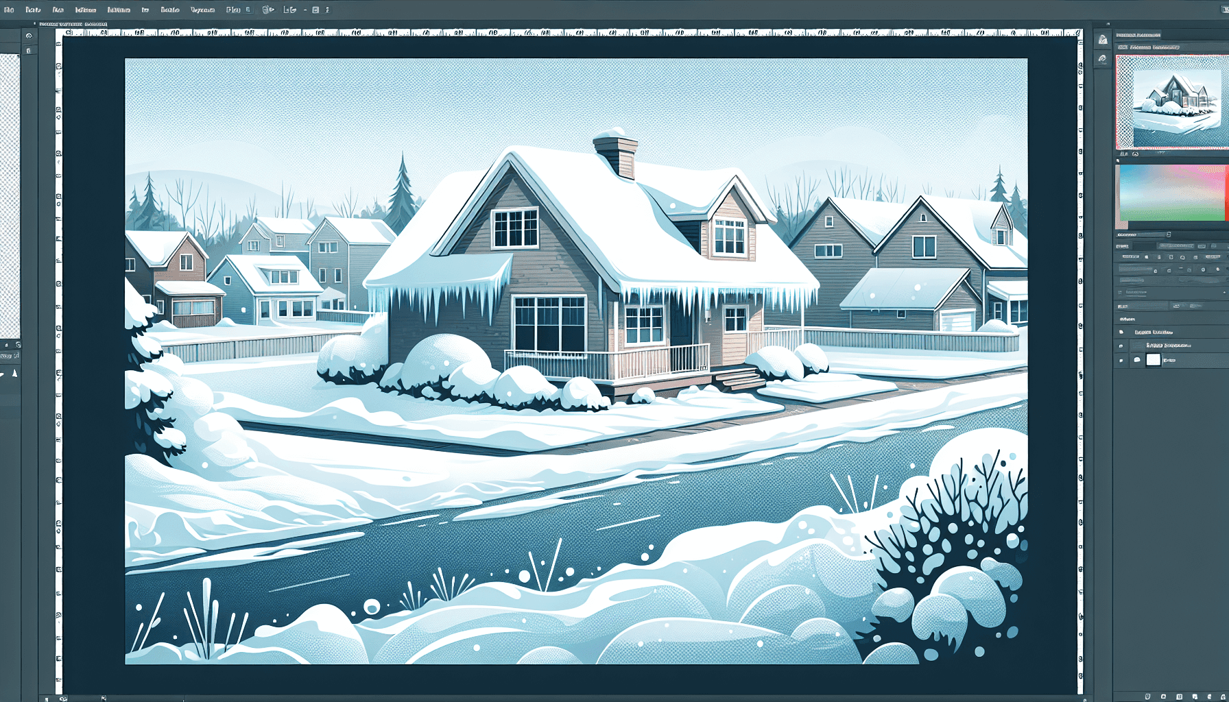 Home with clear roof and gutters in winter