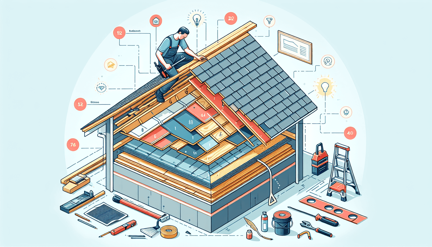 Illustration showing roof decking layers