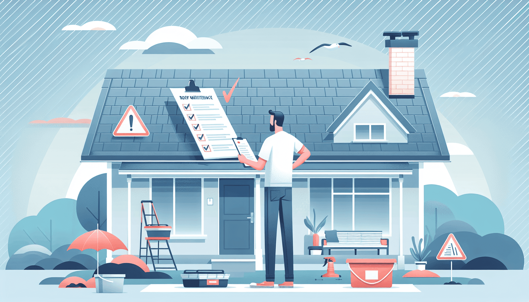 Illustration of roof maintenance tasks checklist